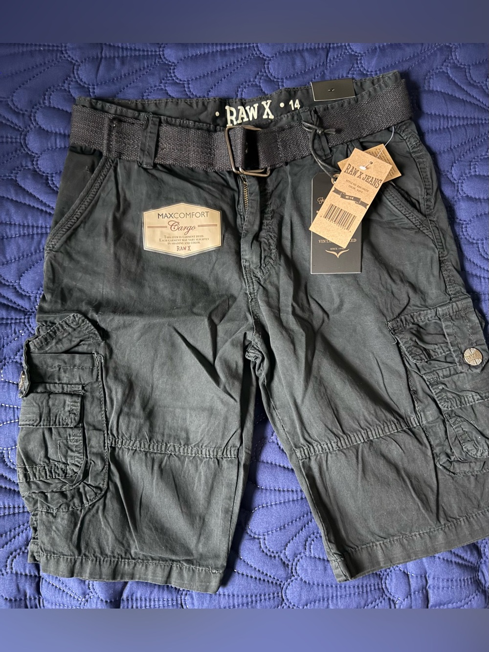 RAW X Jeans Navy Cargo Shorts Boys Size 14 Big Boys NWT Belted